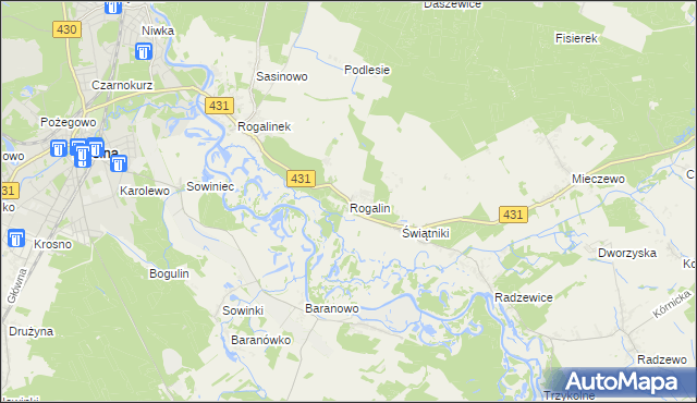 mapa Rogalin gmina Mosina, Rogalin gmina Mosina na mapie Targeo
