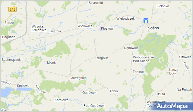 mapa Rogalin gmina Sośno, Rogalin gmina Sośno na mapie Targeo