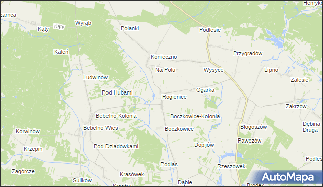 mapa Rogienice gmina Włoszczowa, Rogienice gmina Włoszczowa na mapie Targeo