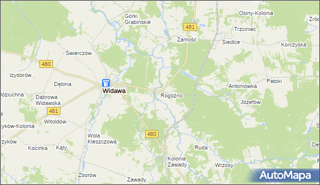 mapa Rogóźno gmina Widawa, Rogóźno gmina Widawa na mapie Targeo
