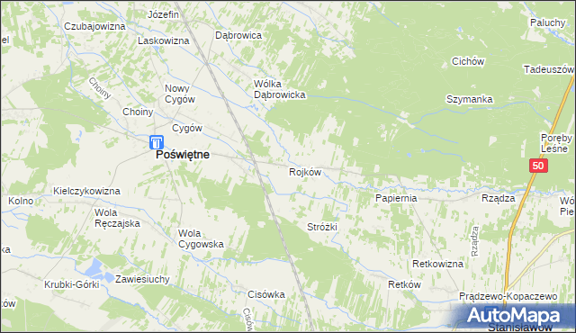 mapa Rojków gmina Poświętne, Rojków gmina Poświętne na mapie Targeo