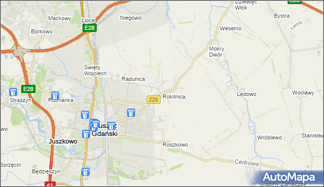 mapa Rokitnica gmina Pruszcz Gdański, Rokitnica gmina Pruszcz Gdański na mapie Targeo