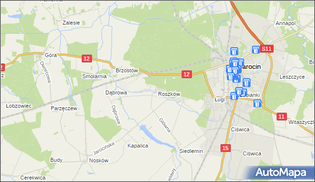 mapa Roszków gmina Jarocin, Roszków gmina Jarocin na mapie Targeo