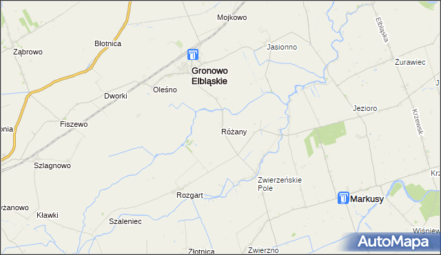 mapa Różany gmina Gronowo Elbląskie, Różany gmina Gronowo Elbląskie na mapie Targeo