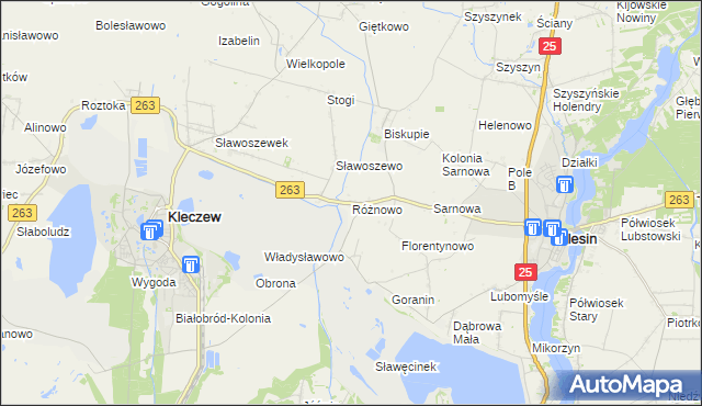 mapa Różnowo gmina Ślesin, Różnowo gmina Ślesin na mapie Targeo