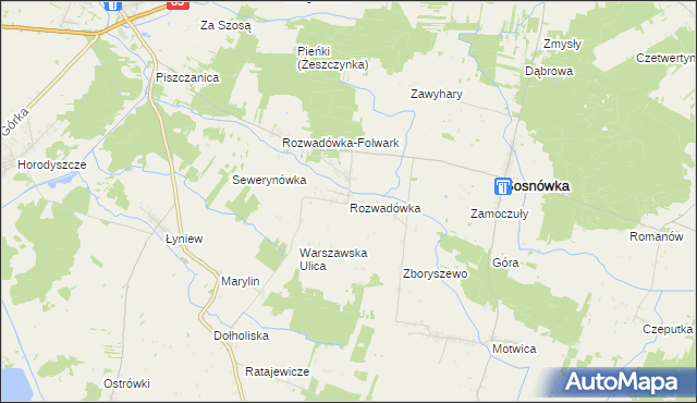 mapa Rozwadówka gmina Sosnówka, Rozwadówka gmina Sosnówka na mapie Targeo