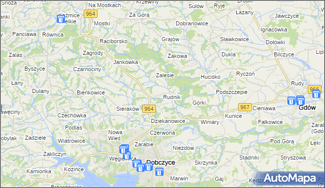 mapa Rudnik gmina Dobczyce, Rudnik gmina Dobczyce na mapie Targeo