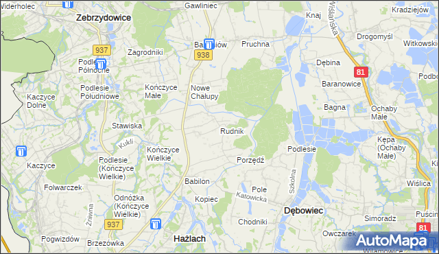 mapa Rudnik gmina Hażlach, Rudnik gmina Hażlach na mapie Targeo