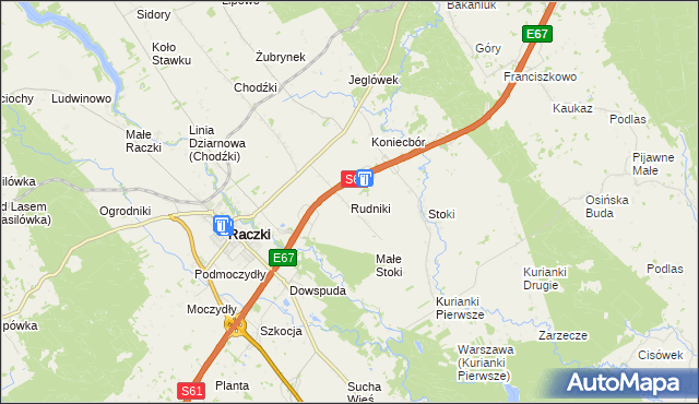mapa Rudniki gmina Raczki, Rudniki gmina Raczki na mapie Targeo