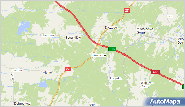 mapa Rusocice gmina Żary, Rusocice gmina Żary na mapie Targeo