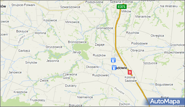 mapa Ruszków gmina Sadowie, Ruszków gmina Sadowie na mapie Targeo