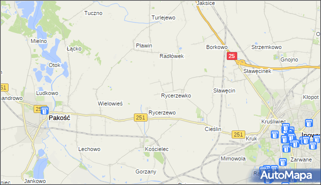 mapa Rycerzewko gmina Pakość, Rycerzewko gmina Pakość na mapie Targeo