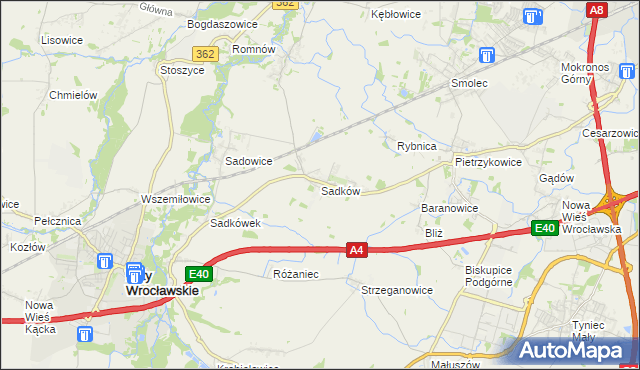 mapa Sadków gmina Kąty Wrocławskie, Sadków gmina Kąty Wrocławskie na mapie Targeo