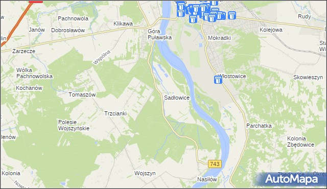 mapa Sadłowice gmina Puławy, Sadłowice gmina Puławy na mapie Targeo