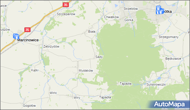 mapa Sady gmina Marcinowice, Sady gmina Marcinowice na mapie Targeo