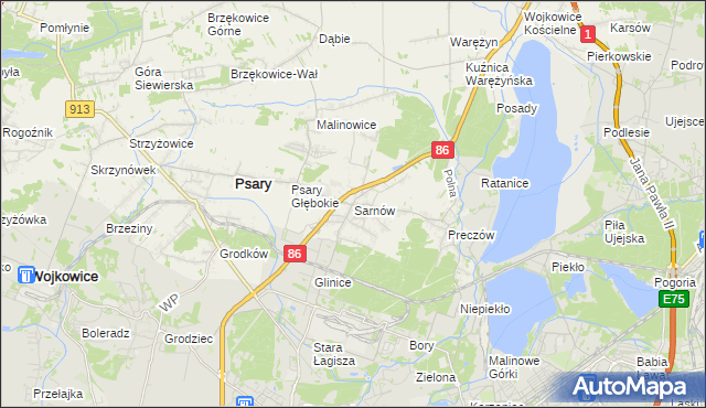 mapa Sarnów gmina Psary, Sarnów gmina Psary na mapie Targeo