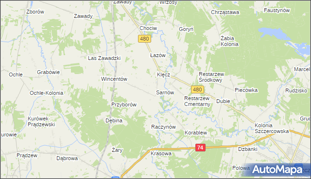 mapa Sarnów gmina Widawa, Sarnów gmina Widawa na mapie Targeo