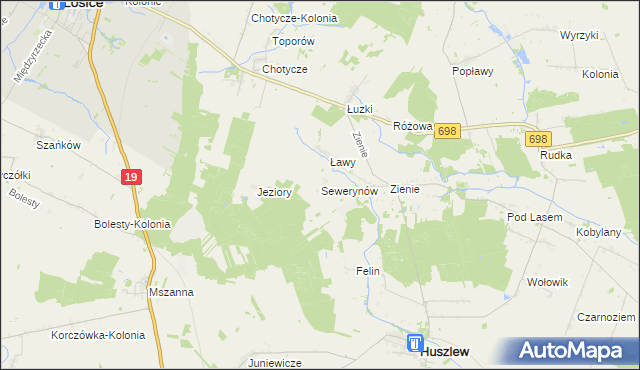 mapa Sewerynów gmina Huszlew, Sewerynów gmina Huszlew na mapie Targeo