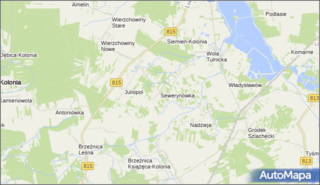 mapa Sewerynówka gmina Siemień, Sewerynówka gmina Siemień na mapie Targeo