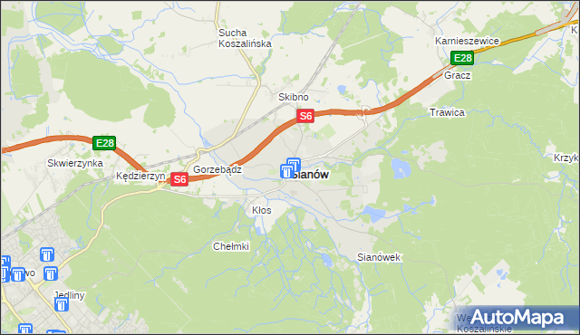 mapa Sianów, Sianów na mapie Targeo