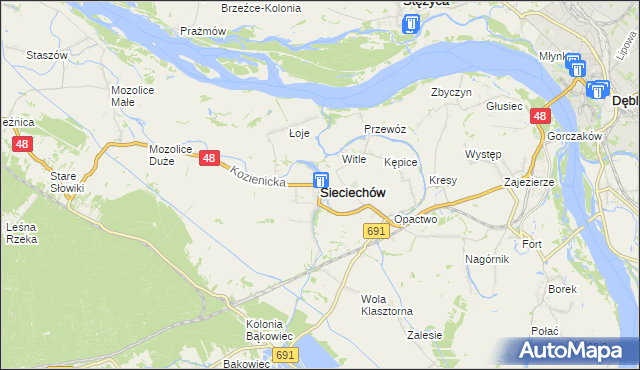 mapa Sieciechów powiat kozienicki, Sieciechów powiat kozienicki na mapie Targeo