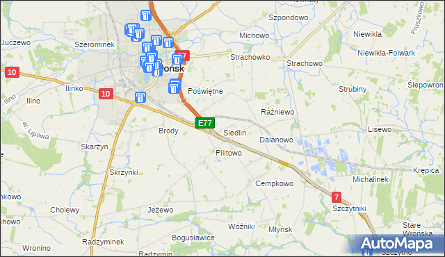 mapa Siedlin, Siedlin na mapie Targeo