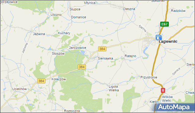mapa Sieniawka gmina Łagiewniki, Sieniawka gmina Łagiewniki na mapie Targeo