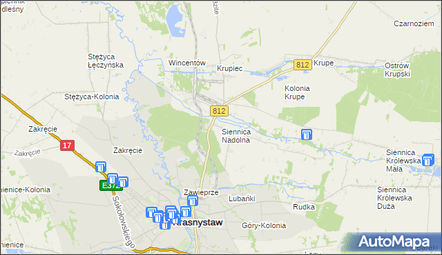 mapa Siennica Nadolna gmina Krasnystaw, Siennica Nadolna gmina Krasnystaw na mapie Targeo