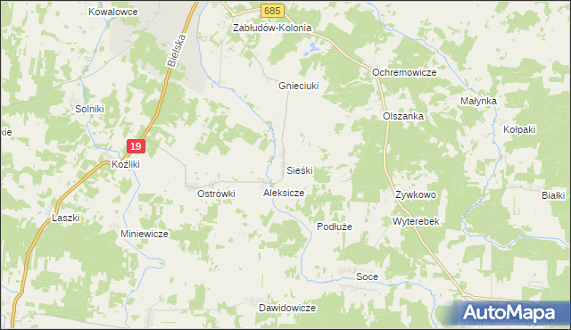 mapa Sieśki gmina Zabłudów, Sieśki gmina Zabłudów na mapie Targeo
