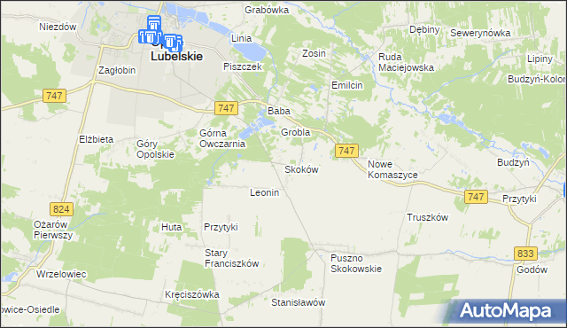 mapa Skoków gmina Opole Lubelskie, Skoków gmina Opole Lubelskie na mapie Targeo