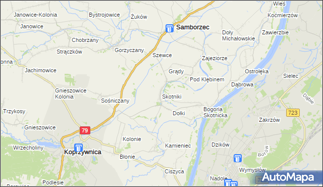 mapa Skotniki gmina Samborzec, Skotniki gmina Samborzec na mapie Targeo