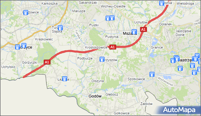 mapa Skrzyszów gmina Godów, Skrzyszów gmina Godów na mapie Targeo