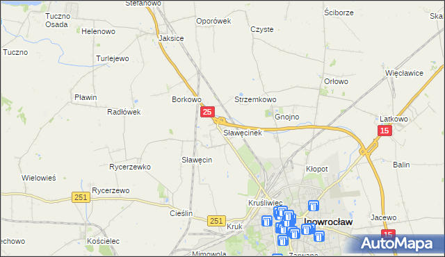 mapa Sławęcinek gmina Inowrocław, Sławęcinek gmina Inowrocław na mapie Targeo