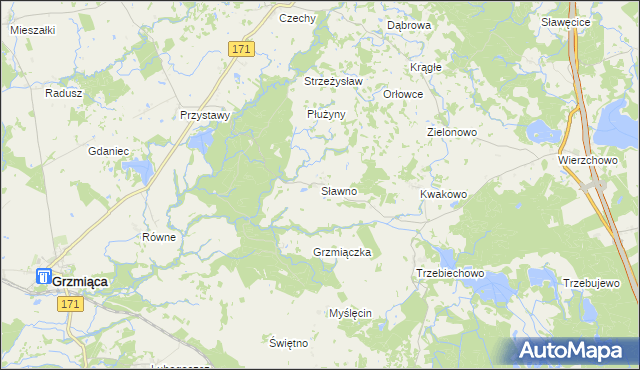 mapa Sławno gmina Grzmiąca, Sławno gmina Grzmiąca na mapie Targeo