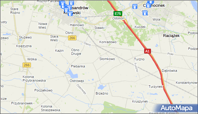 mapa Słomkowo gmina Aleksandrów Kujawski, Słomkowo gmina Aleksandrów Kujawski na mapie Targeo