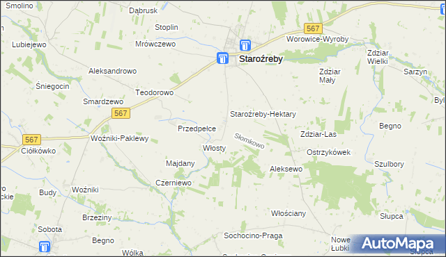 mapa Słomkowo gmina Staroźreby, Słomkowo gmina Staroźreby na mapie Targeo