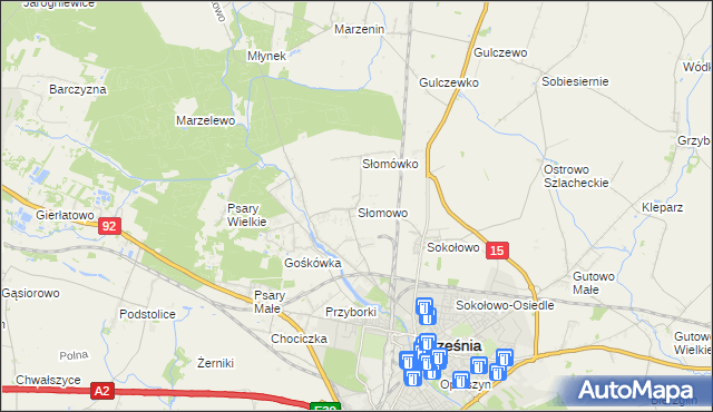 mapa Słomowo gmina Września, Słomowo gmina Września na mapie Targeo