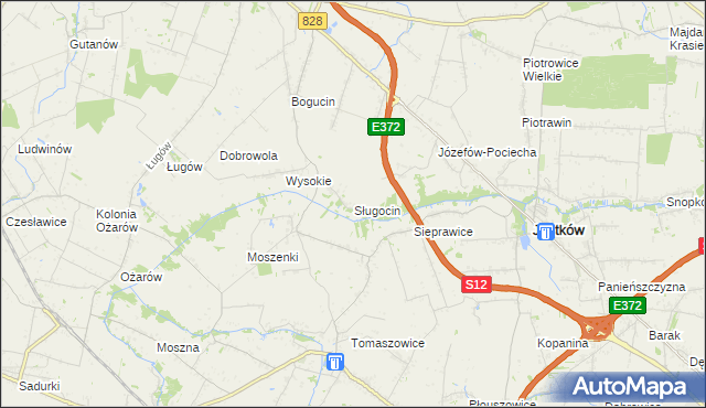 mapa Sługocin gmina Jastków, Sługocin gmina Jastków na mapie Targeo