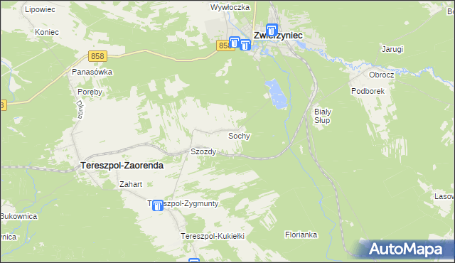 mapa Sochy gmina Zwierzyniec, Sochy gmina Zwierzyniec na mapie Targeo