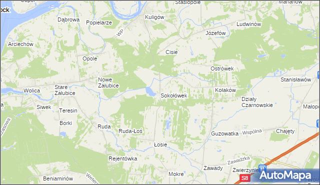 mapa Sokołówek gmina Dąbrówka, Sokołówek gmina Dąbrówka na mapie Targeo