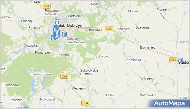 mapa Sokołowo gmina Golub-Dobrzyń, Sokołowo gmina Golub-Dobrzyń na mapie Targeo