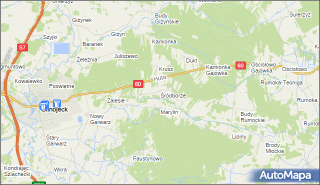 mapa Śródborze gmina Glinojeck, Śródborze gmina Glinojeck na mapie Targeo