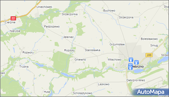 mapa Stanisławka gmina Debrzno, Stanisławka gmina Debrzno na mapie Targeo