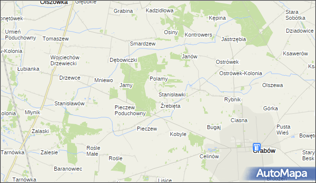 mapa Stanisławki gmina Grabów, Stanisławki gmina Grabów na mapie Targeo