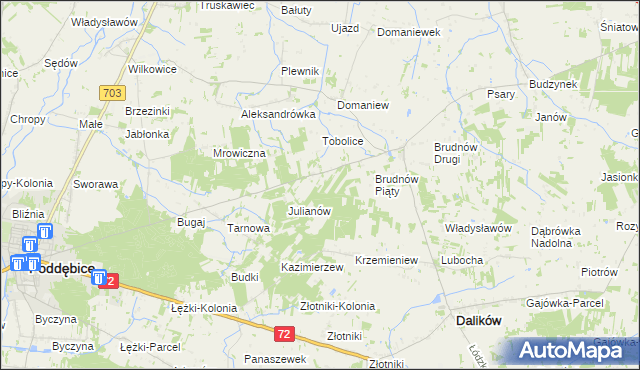 mapa Stanisławów gmina Dalików, Stanisławów gmina Dalików na mapie Targeo