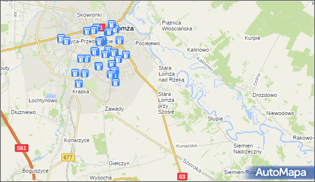 mapa Stara Łomża przy Szosie, Stara Łomża przy Szosie na mapie Targeo