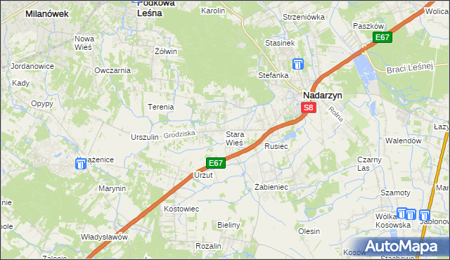 mapa Stara Wieś gmina Nadarzyn, Stara Wieś gmina Nadarzyn na mapie Targeo