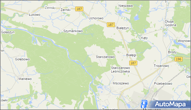 mapa Starczanowo gmina Murowana Goślina, Starczanowo gmina Murowana Goślina na mapie Targeo