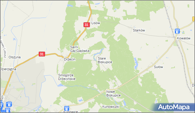 mapa Stare Biskupice gmina Słubice, Stare Biskupice gmina Słubice na mapie Targeo