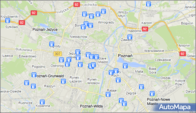 mapa Stare Miasto gmina Poznań, Stare Miasto gmina Poznań na mapie Targeo